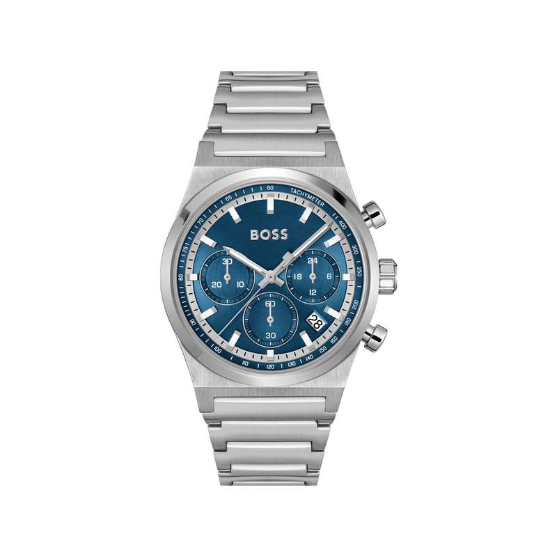 Montre BOSS Candor Chrono homme cadran bleu bracelet acier - vue 1