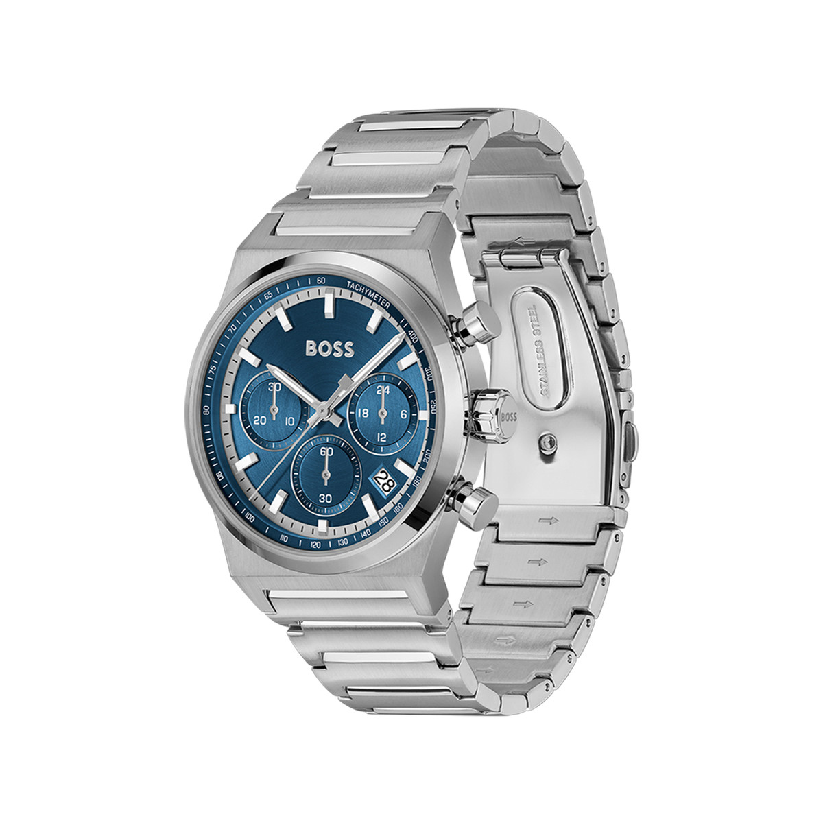 Montre BOSS Candor Chrono homme cadran bleu bracelet acier - vue 2