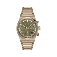 Montre BOSS Candor Chrono homme cadran vert bracelet acier beige