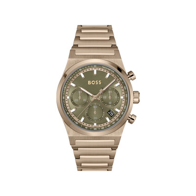 BOSS Candor Chrono men's watch green dial beige steel bracelet
