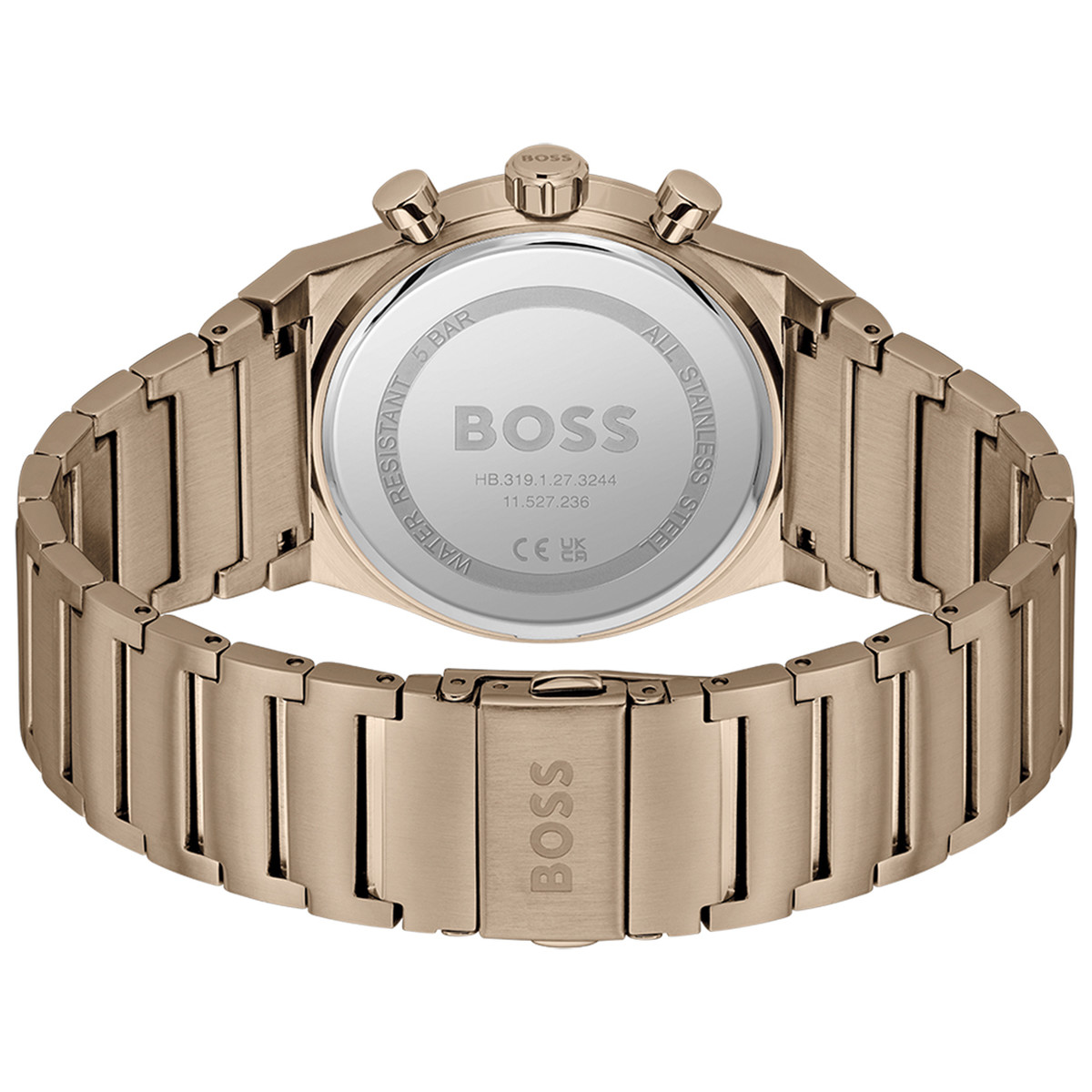 Montre BOSS Candor Chrono homme cadran vert bracelet acier beige - vue 3