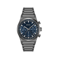 Montre BOSS Candor Chrono homme cadran bleu bracelet acier gris