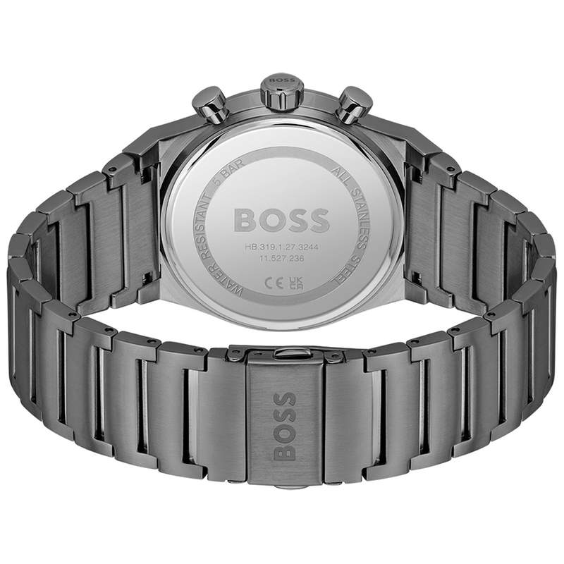 Montre BOSS Candor Chrono homme cadran bleu bracelet acier gris - vue 3