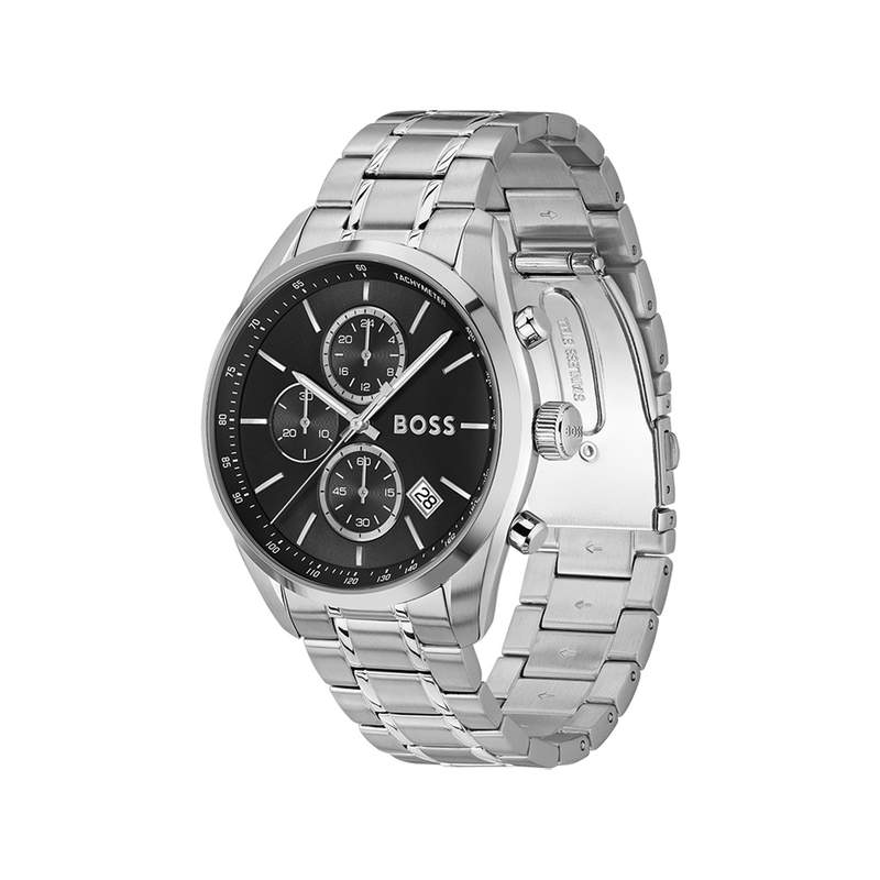 BOSS Grand Prix 44 men's watch black dial steel bracelet - view 2