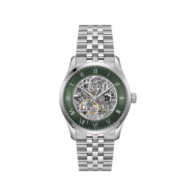 Montre BOSS Principle Skeleton homme cadran vert bracelet acier