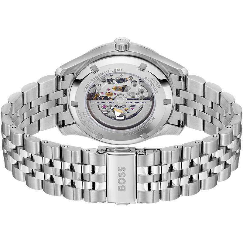 BOSS Principle Skeleton herenhorloge met groene wijzerplaat en stalen armband - bekijk 3