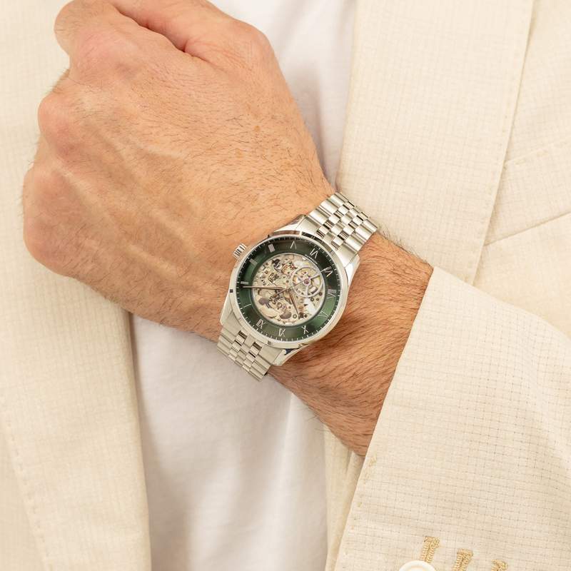 BOSS Principle Skeleton herenhorloge groene wijzerplaat stalen armband - gedragen 1 bekijken