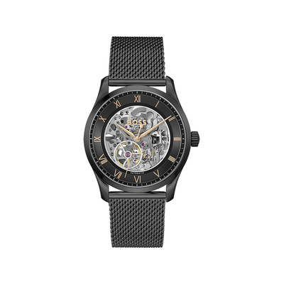 BOSS Principle Skeleton black men's watch with Milanese bracelet