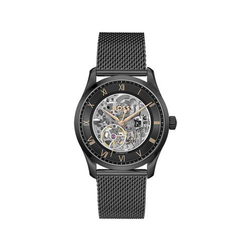 BOSS Principle Skeleton black men's watch with Milanese bracelet