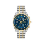 Montre BOSS Skytraveller homme cadran bleu bracelet acier doré et gris - vue 1