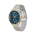 Montre BOSS Skytraveller homme cadran bleu bracelet acier doré et gris - vue 2