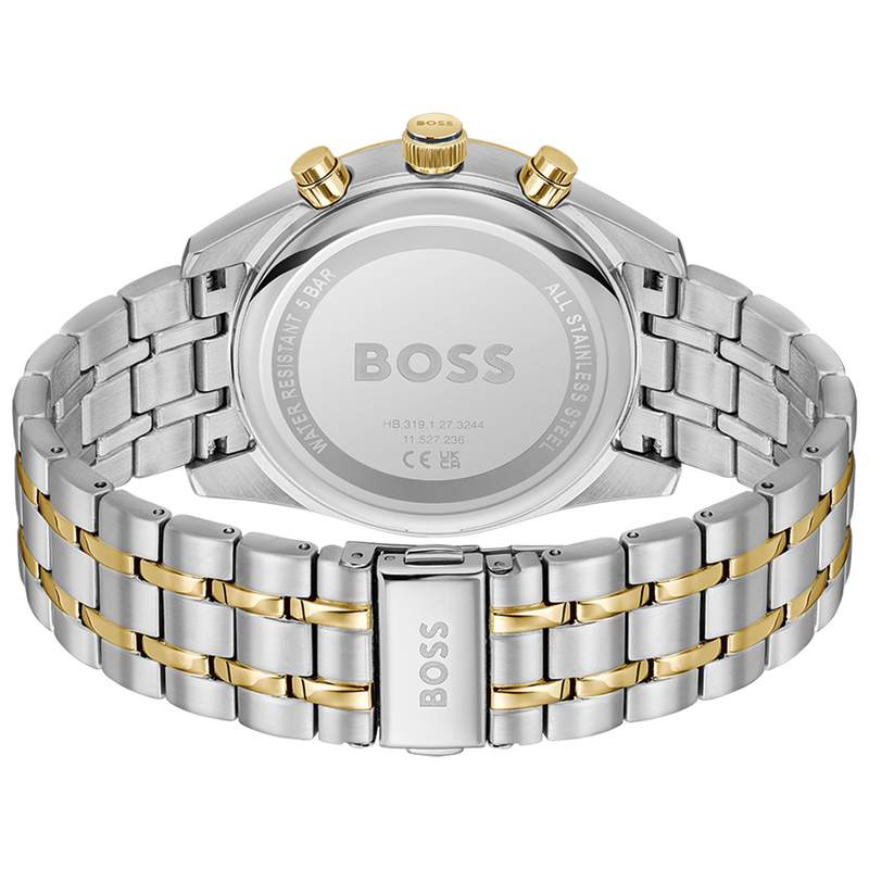 Montre BOSS Skytraveller homme cadran bleu bracelet acier doré et gris - vue 3