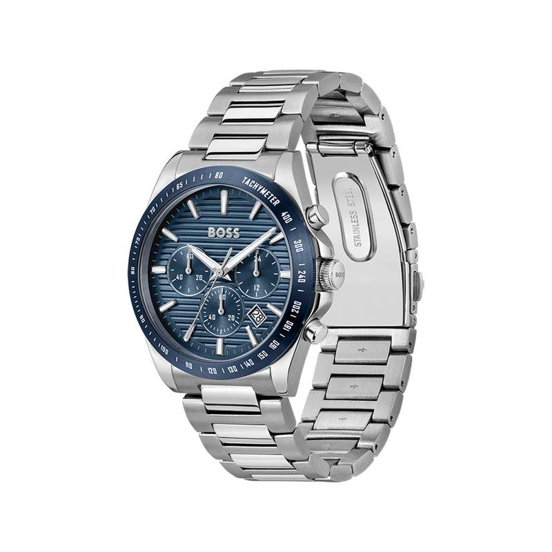 Montre BOSS Strike homme cadran bleu bracelet acier - vue 2