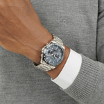 BOSS Strike men's watch with blue dial and steel bracelet - worn view 1