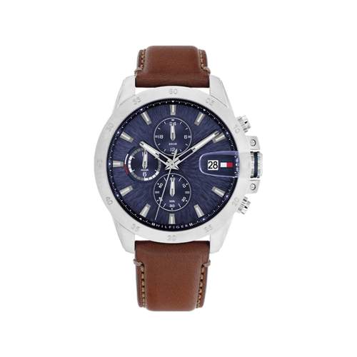 TOMMY HILFIGER Jameson herenhorloge met blauwe wijzerplaat en bruine leren band