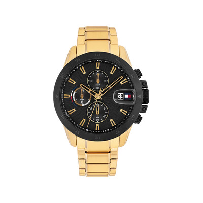 TOMMY HILFIGER men's watch black dial yellow gold stainless steel bracelet