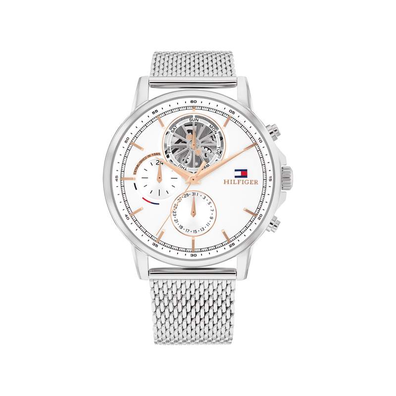 Montre TOMMY HILFIGER Stewart homme cadran blanc bracelet milanais acier - vue 1
