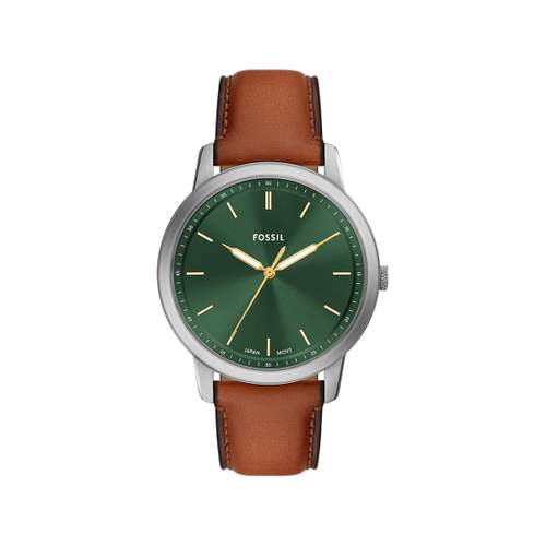 FOSSIL minimalist men's watch brown leather strap