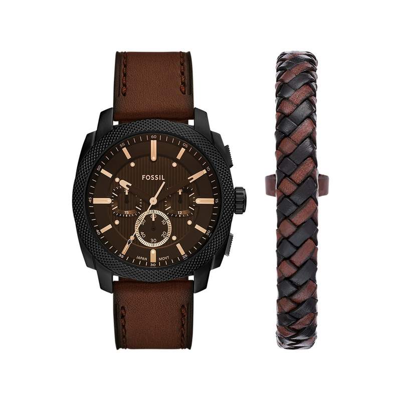 Montre FOSSIL machine homme bracelet cuir marron - vue 1