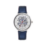 Montre PIERRE LANNIER coeur battant homme automatique, bracelet cuir bleu - vue 1