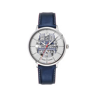 Montre PIERRE LANNIER coeur battant homme automatique, bracelet cuir bleu