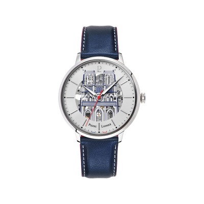 Montre PIERRE LANNIER coeur battant homme automatique, bracelet cuir bleu