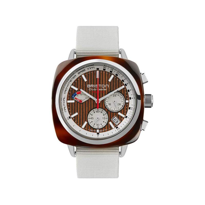 Montre BRISTON homme CLUBMASTER REGATTA cadran marron bracelet nylon blanc - vue 1