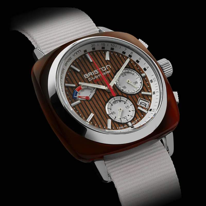 Montre BRISTON homme CLUBMASTER REGATTA cadran marron bracelet nylon blanc - vue D2