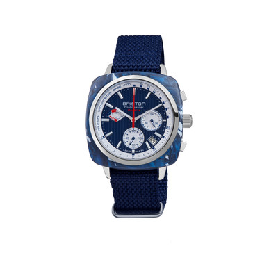 Montre BRISTON homme CLUBMASTER REGATTA cadran bleu bracelet plastique recyclé bleu marine - vue 1