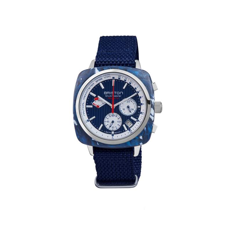 Montre BRISTON homme CLUBMASTER REGATTA cadran bleu bracelet plastique recyclé bleu marine - vue 1