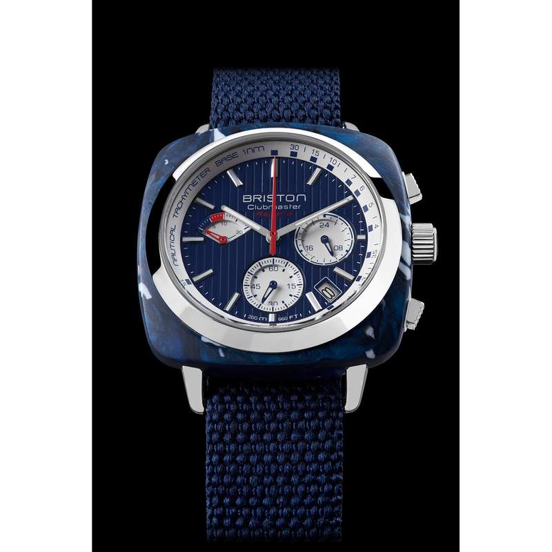 Montre BRISTON homme CLUBMASTER REGATTA cadran bleu bracelet plastique recyclé bleu marine - vue D1