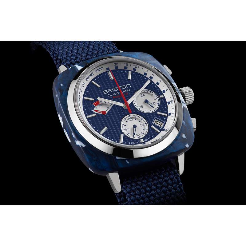 Montre BRISTON homme CLUBMASTER REGATTA cadran bleu bracelet plastique recyclé bleu marine - vue D2