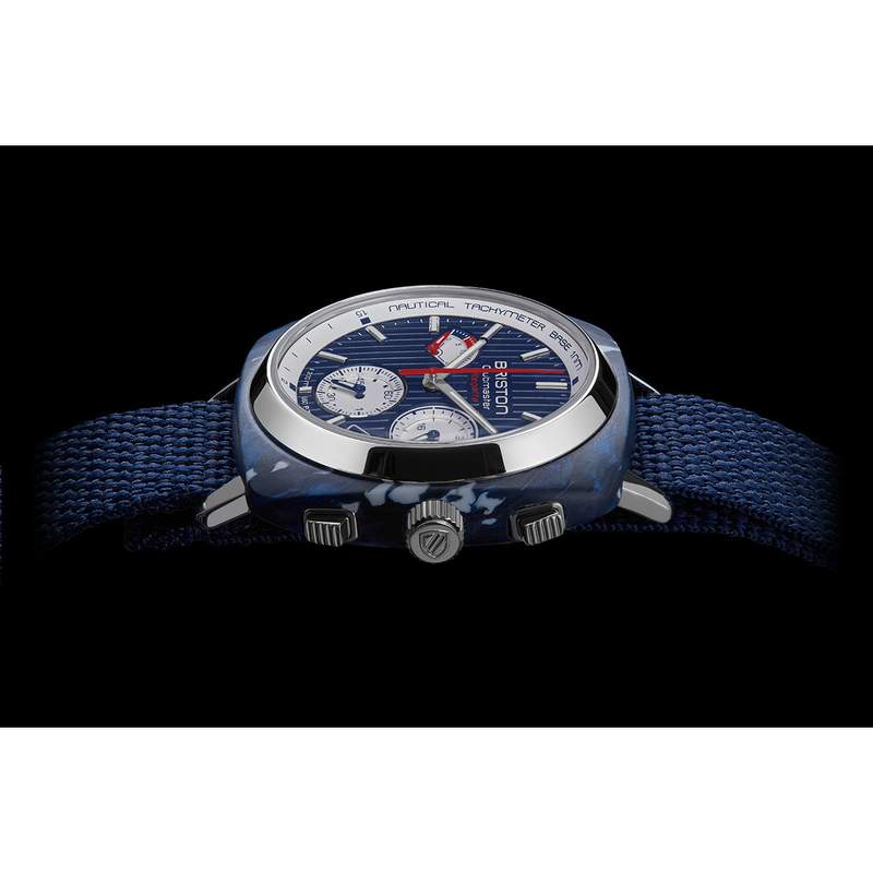 Montre BRISTON homme CLUBMASTER REGATTA cadran bleu bracelet plastique recyclé bleu marine - vue D3