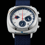 Montre BRISTON homme CLUBMASTER REGATTA cadran blanc bracelet plastique recyclé bleu marine - vue D1