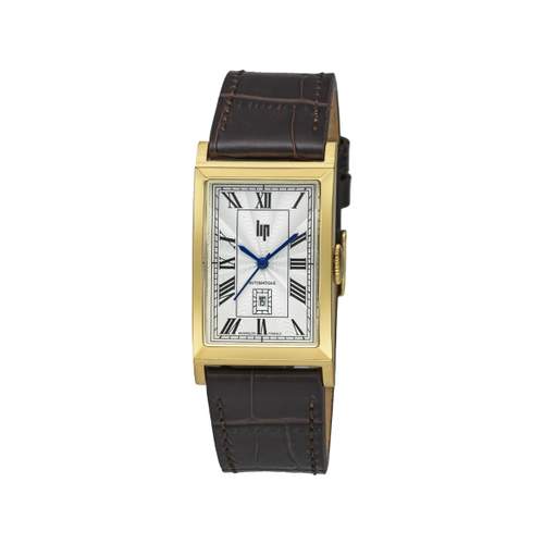 Montre LIP CHURCHILL homme automatique, acier doré bracelet cuir marron