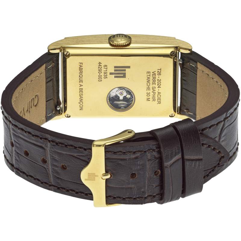 Montre LIP CHURCHILL homme automatique, acier doré bracelet cuir marron - vue 3