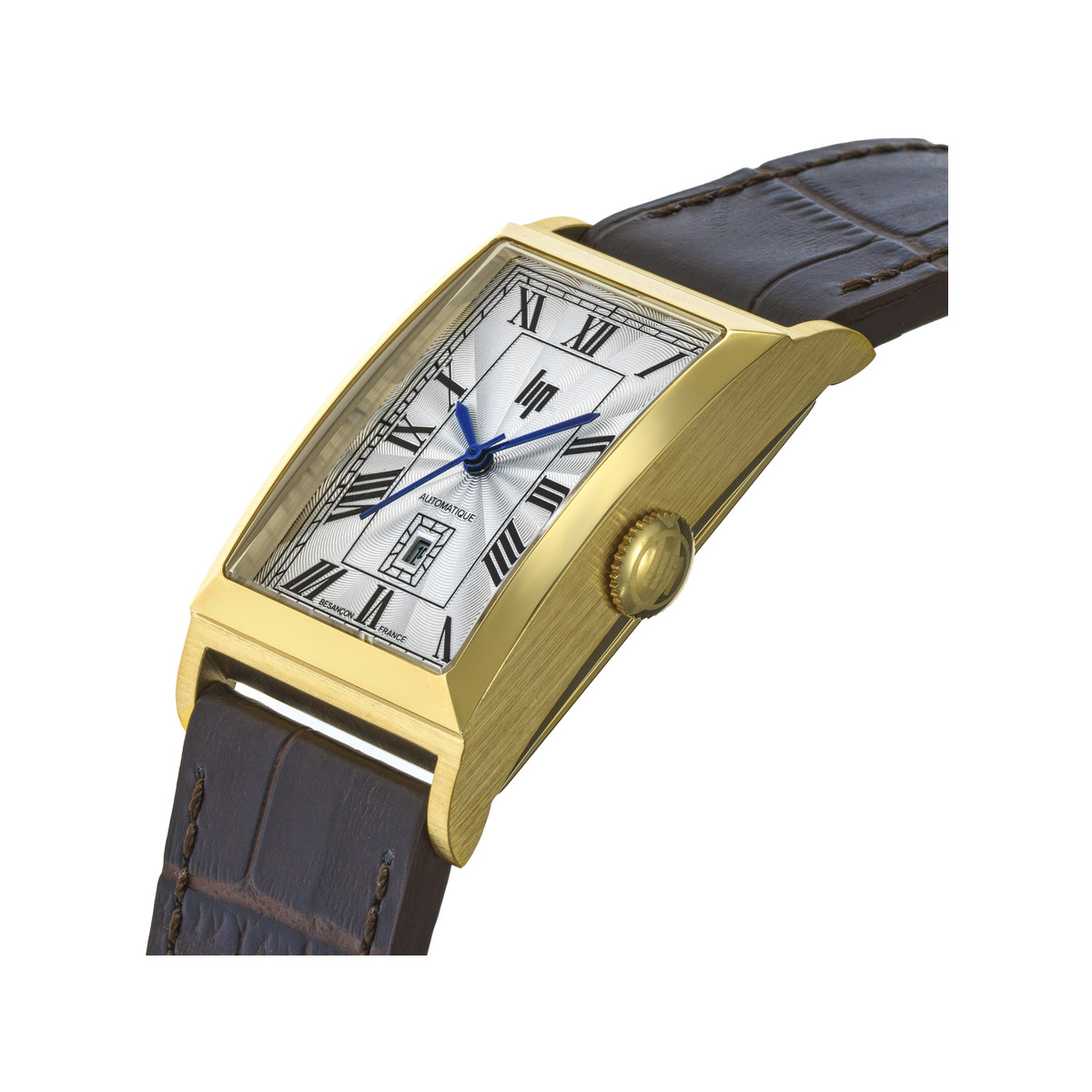 Montre LIP CHURCHILL homme automatique, acier doré bracelet cuir marron - vue 4