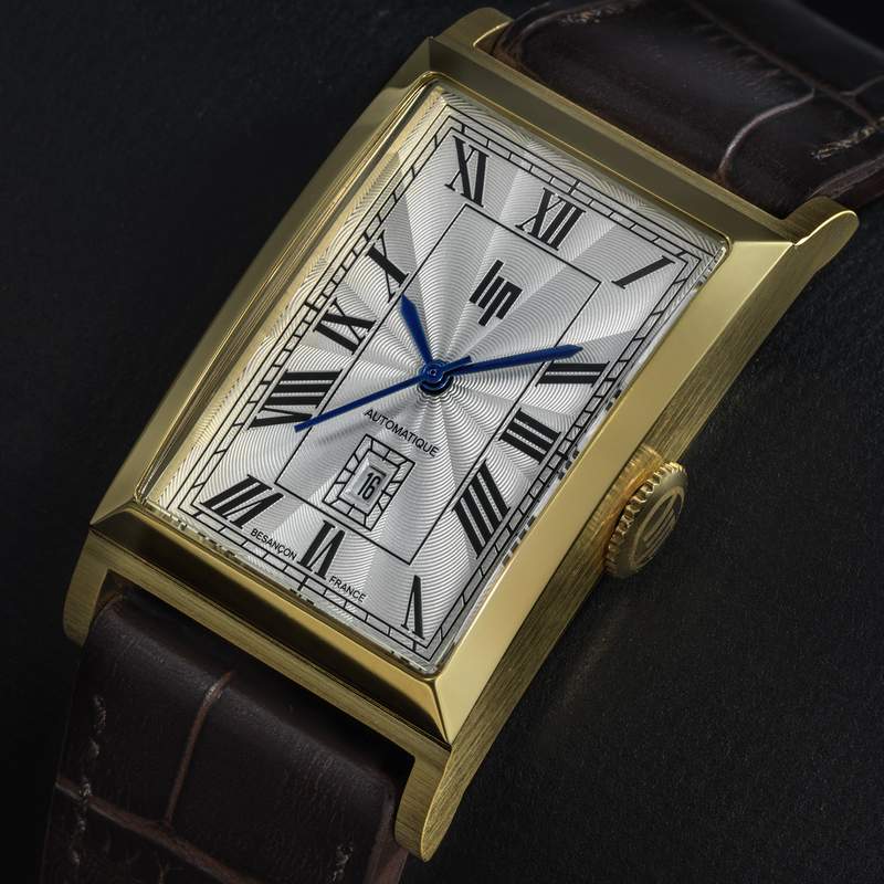 Montre LIP CHURCHILL homme automatique, acier doré bracelet cuir marron - vue D1
