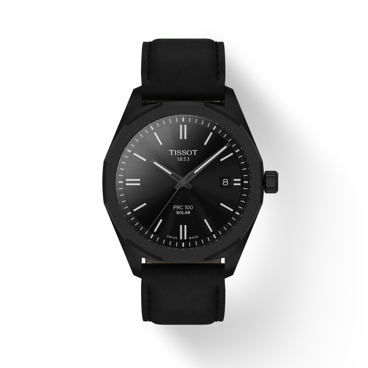 TISSOT PRC 100 SOLAR herenhorloge zwarte wijzerplaat zwarte leren band