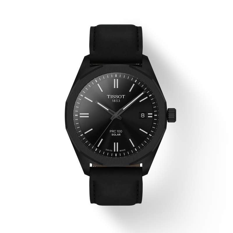 Montre TISSOT PRC 100 SOLAR homme cadran noir bracelet cuir noir - vue 1