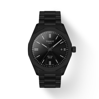 Montre TISSOT T-CLASSIC PRC 100 SOLAR homme cadran noir bracelet PVD noir