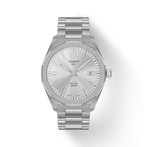 Montre TISSOT PRC 100 SOLAR homme cadran gris bracelet acier inoxydable