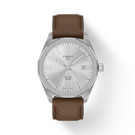 Montre TISSOT PRC 100 SOLAR homme cadran blanc bracelet cuir brun