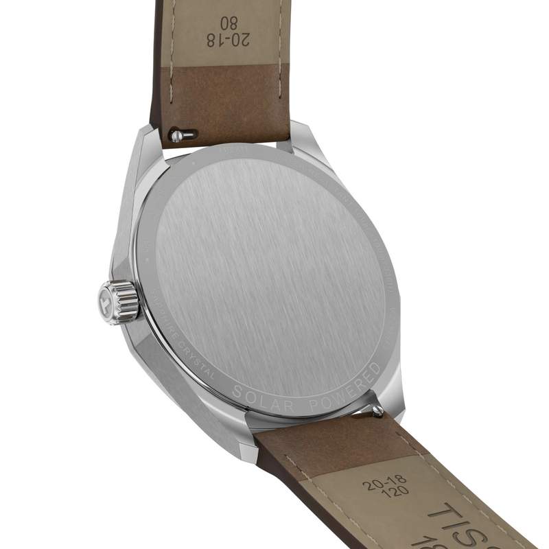 Montre TISSOT PRC 100 SOLAR homme cadran blanc bracelet cuir brun - vue D3