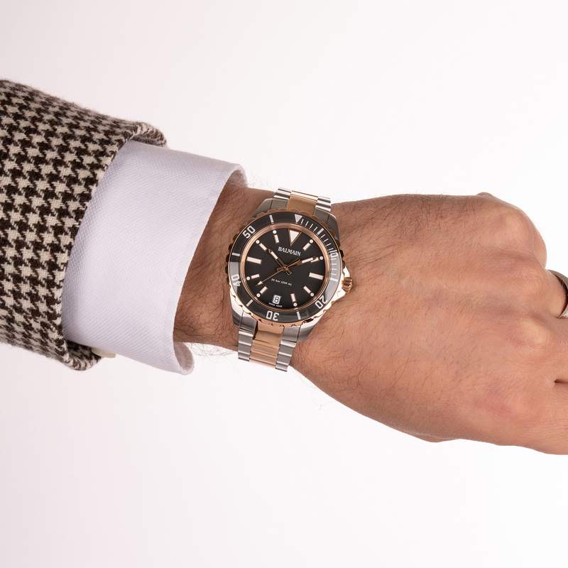 Montre BALMAIN ophrys homme bracelet acier inoxydable bicolore rose - vue porté 2