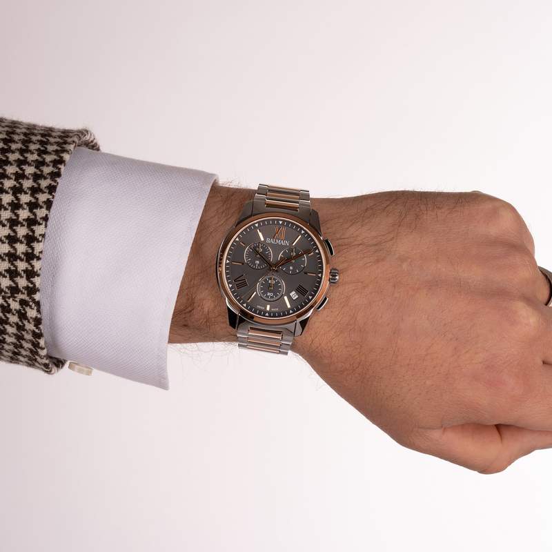 Montre BALMAIN madrigal homme bracelet acier inoxydable bicolore rose - vue porté 2