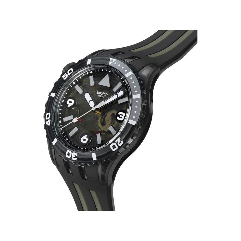 Montre SWATCH scubaqua homme cadran bleu bracelet caoutchouc noir - vue 2