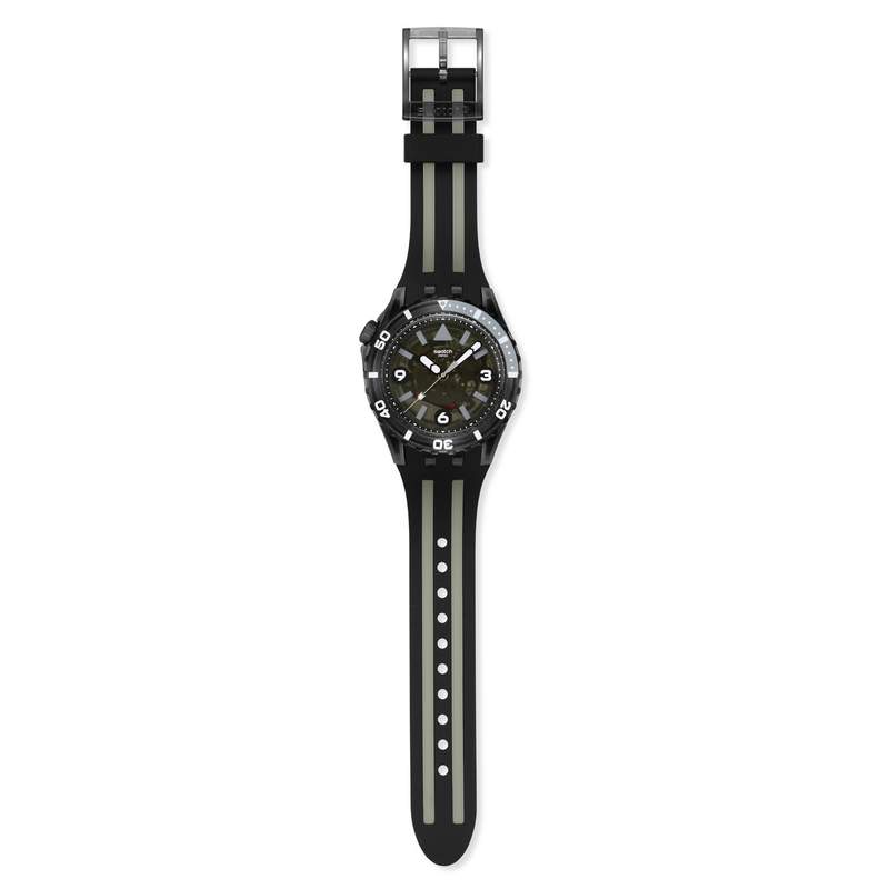 Montre SWATCH scubaqua homme cadran bleu bracelet caoutchouc noir - vue D1