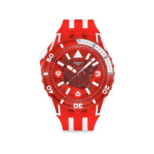Montre SWATCH scubaqua homme cadran rouge bracelet caoutchouc rouge