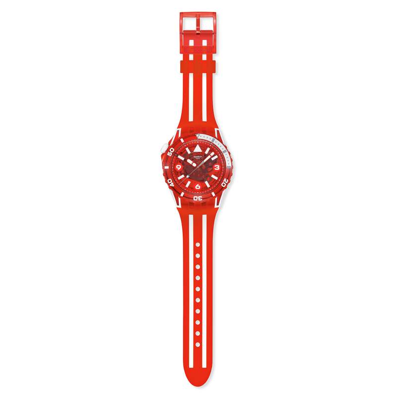 Montre SWATCH scubaqua homme cadran rouge bracelet caoutchouc rouge - vue D1